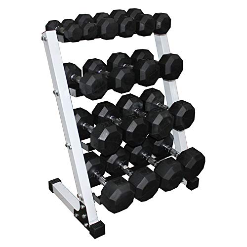 Ader Sporting Goods Octagon Deluxe Professional Rubber Dumbbell Set with 4 Tier 24in Rack