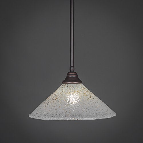 Toltec Lighting Stem Hung Pendant, Adjustable Hanging Ceiling Light Fixture for Kitchen Island, Dining Room, Entryway, Modern Transitional Pendant Lighting, Dark Granite Finish, 16" Gold Ice Glass