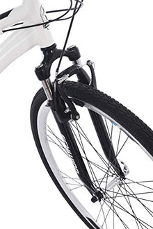 Schwinn Network 3.0 Hybrid Bike Men Women 700c 21-Speed 18-Inch Aluminum Frame Front Suspension Alloy Linear Pull Brakes White