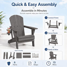 Patio Kingdom Folding Adirondack Chairs Set of 6 with Cup Holders, Heavy Duty HDPE Plastic Outdoor Chairs, Weather Resistant Heavyweight Patio Furniture Set for Deck, Fire Pit, Backyard, Gray