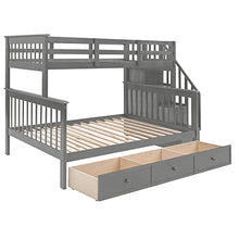 MERITLINE Twin Over Full Bunk Bed with Storage Drawers, Shelves, Guardrails, and Stairs Grey