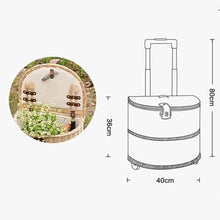 FENOKD Picnic Basket Rattan Trolley Camping Storage Baskets Retractable Drawbar Picnic Basket Lunch Baskets with Wheels for Road Trips Outdoor Camping，