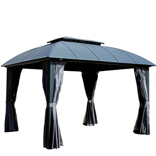 10'X12' Outdoor Gazebo with Aluminum: Galvanized Steel Roof, Curtains. for Garden, Lawn, Poolside. Easy Assembly for Comfort. Aluminum Frame. Double Roof Weather Resistance. Curtains and Netting