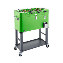 Trinity 80 Quart Beverage Cooler with Foosball Table Top, Rolling Cart, Storage Shelf, Detachable Tub, 96 Can Capacity, Electric Green