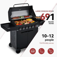 Royal Gourmet GE6001H 6-Burner Gas Grill with Sear and Side Burner, Black