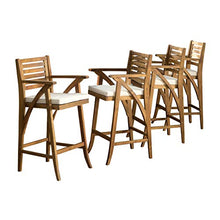 Christopher Knight Home Hermosa Acacia Wood Outdoor Barstools, 4-Pcs Set, Teak Finish