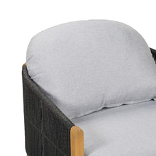 Christopher Knight Home Grotta Acacia Wood Patio Accent Chair Set of 2, Wooden Lounge Chair Outdoor, Outdoor Barrel Chair with Rope Weave+Removable Cushion, Curved Backrest Lounge Sofa, Gray+Teak