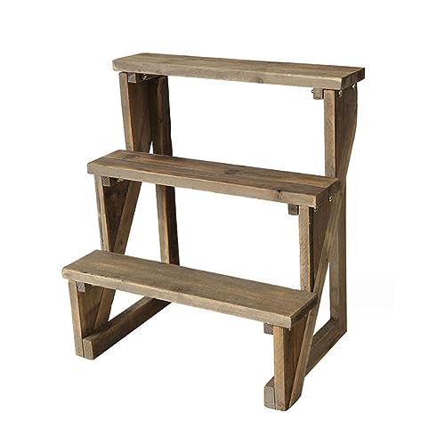 Outdoor Cedar Wood Vintage Floor Flower Rack Garden Flower Store Three Small Ladder Frame Flowerpot Stand Indoor Flower Stand For Living Room Patio Balcony Planter Classical Ladder Plant Holder
