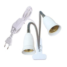 Double E27 Screw Lamp Base Bracket EU US Plug Hose Switch Lamp Holder With Clip For Plant Grow Lighting 20pcs - (Color: EU Plug)