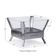 Ash & Ember Stainless Steel Glass Fire Pit, Modern Outdoor Wood Burning Fire Pit with Heat-Resistant Microcrystalline Glass Panels, Removable Ash Drawer, Contemporary Fire Pit with Glass Wind Guard