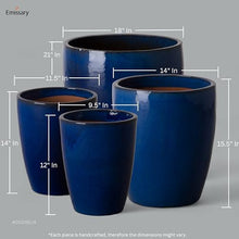 Emissary Home and Garden Bullet 18 in. Blue Ceramic Round Planter (18 in. L x 18 in. W x 21 in. H) with Drainage Hole