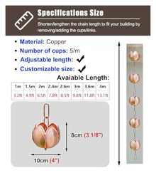 WKNHHL Rain Chain, Adjustable Copper with Multiple Sizes for Downspouts Rain Gutter Front Door Yard Garden Decoration,1 m (3.2ft)