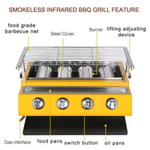 UYCVT 4 Burners Lpg Grill, Smokeless Outdoor Picnic Barbeque Roaster, Steel Grill Adjust Height Net for Camping Courtyard Party