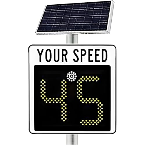 24''Solar Powered Radar Speed Limit Sign - LED Speed Limit Radar Detective Display,Radar Feedback Sign,Applicable to Highways,Speed-Limited Roads White-3digitdisplay