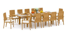 TeakStation 12 Seater Grade-A Teak Wood 13 Pc Dining Set: 122" Caranas Double Extension Rectangle Table and 12 Goa Stackng Arm Chairs #31GO2912