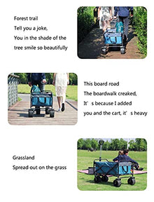 Folding Camping Wagon Collapsible Beach Garden Trolley Cart Heavy Duty Utility Garden Yard Folding Cart with Side Pocket Cup Holders Carry Bag ()