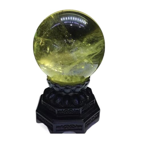 FOTCFATEV Citrine Crystal Ball Sphere FengShui Divination Spheres with Wooden Stand for Home Office Desk Decor, & Balance, Sculpture Figurine,8cm