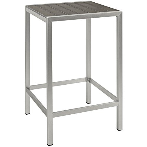 Modern Contemporary Urban Design Outdoor Patio Balcony Bar Table, Grey Gray, Metal Aluminum