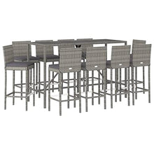 Molumvel 11-Piece Patio Bar Set, Poly Rattan Pub Furniture, Gray Cushions
