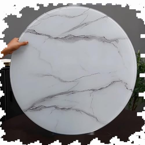YAQXYH Round Tempered Glass Table Top, 24inch 28inch 32inch 36inch 40inch Tempered Glass Table Tops With Marbling Heavy Duty Countertop For Dining Table(White stripes,100cm/40inch)