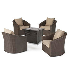 Christopher Knight Home Christy Outdoor 4-Seater Wicker Swivel Chair and Fire Pit Set Mixed Brown Mixed Khaki Hammered Bronze