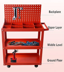 ICEMOB Blue, Heavy-Duty Service Cart,Steel Tool Storage Organizer,3 Tier Workshop Trolley,100KG Load Capacity,Tool Cart on Wheels for Garage,Warehouse and Repair Shop