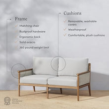 Nathan James Kayden Bohemian Wood Loveseat Sofa Light Brown Wood/Rope/Light Gray