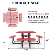 Hassyee Picnic Table with Umbrella Hole and Built-in Benches for Park, Garden, Poolside, Outdoor Patio Camping Table and Bench Set with Mesh Design for Backyard, Lawn, Deck (Red Square Table)