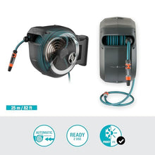 Gardena Wall-Mounted Hose Box Rollup M/L (White) 25 m: Automatic Hose Reel for Medium-Sized to Large Gardens, Includes 25 m Gardena Hose & Mounting Kit