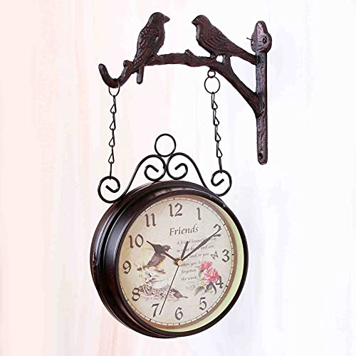 ERTTGWGF Retro Double Sided Double Sided Station Clock Garden Clock Wrought Iron 360° Rotation Waterproof Outdoor Clock Decoration Outside Clock