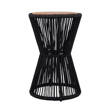 Merax 2 Pieces Round Outdoor Side Table Set, Bohemian Patio Side Tables with Acacia Wood Top and Black Handwoven Rope Base for Garden, Pool, Yard, Elegant Hourglass Design, No Assembly, 25.8" Height