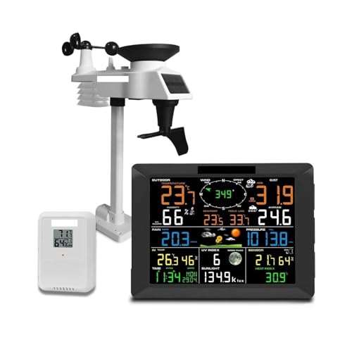 JDXQBLD Weather Station, 0320 Wireless Weather Stations 10 Inch Large Display Indoor Outdoor Thermo-Hygrometer Rain Gauge Wind Speed 8 Channel Supports