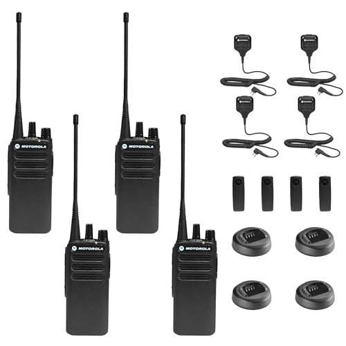 Motorola Solutions CP100D Analog UHF Two Way Radio 4 Pack with Remote Speaker Mic Black