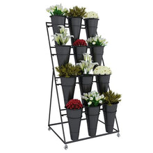 WXFJHH Flower Display Stand s with Flower Buckets, Movable Plant Cart Shelf Cut Flowers Container Shelf, Metal Mobile Florist Bouquet Stand for Flower Shop, Wrought Ir(Black Bucket-75×65×150cm)