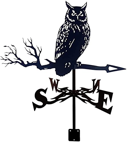 Weather Vane Owl Shape Roof Mount Weathervane Wind Direction Indicator Weathercock Wind Vane Measuring Tools Stainless Steel with Mounting Bracket