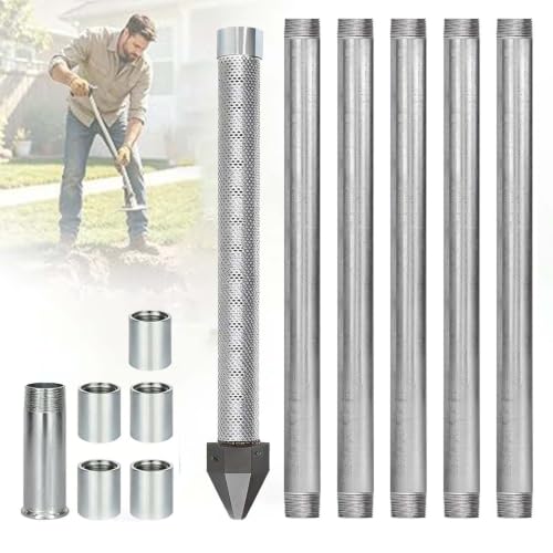 Well Drive Point Kit, 1-1/4 Inch Stainless Steel Sand Point Well With 60 Gauze Mesh, 36 Inch Length Pipe, Heavy Duty Shallow With Galvanized Pipes And Couplings, Irrigation(1+5 Pipes–6m (20ft))