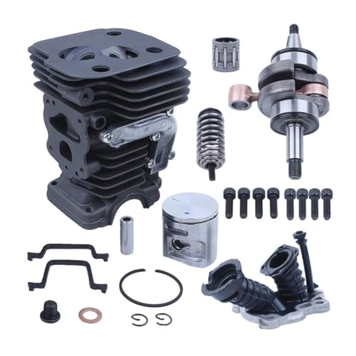 42mm Chainsaw Cylinder Piston Crankshaft Bearing Gasket Kit Fit For 450 450E 445E 445 Decompression Port Replacement Part(Cylinder Set A)
