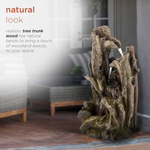 Alpine Corporation 40" Tall 4-Tier Rainforest Tree Trunk Waterfall Fountain with LED Lights, Outdoor Garden, Patio, Yard, and Porch Water Feature Decor