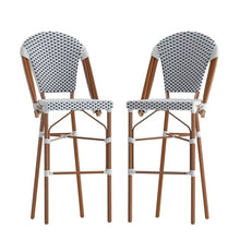 EMMA + OLIVER Navy/White PE Rattan Bistro Bar Stool, 2-Pack