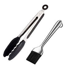 2 Pcs Silicone BBQ Tongs Basting Brush Set Oil Brush Kitchen Tongs BBQ Grill Food Meat Tongs Barbecue Tongs Oil Sauce Brush BBQ Tools