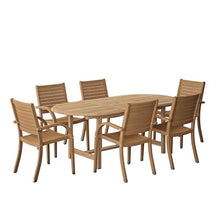 Urban Elements Santorini 7-Piece Oval Patio Furniture Set | 100% Certified Teak Table and Teak Finish Chairs | Backyard Furniture, Oval Outdoor Dining Set