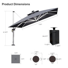 132 Double Top Square Umbrella With Solar Lights And Base In Ground,Gray