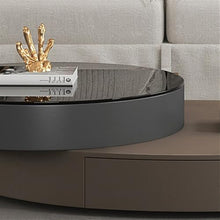 Hhaoran-9863 Side End Table Rotating Oval Coffee Table Set, Modern Luxury Glass Table for Small Spaces, Stylish and Functional Home Furniture Accent Coffee Table for Living Room Bedroom Office(Brown)