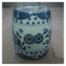 Tu Ye-US Decorative Garden Stools, Ceramic Stool Handpainted Ancient Blue and White Bird Round Stool Porcelain Balcony Bathroom Stool