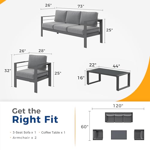 Solaste Aluminum Patio Furniture Set 4 Pcs Modern Outdoor Conversation Set Grey