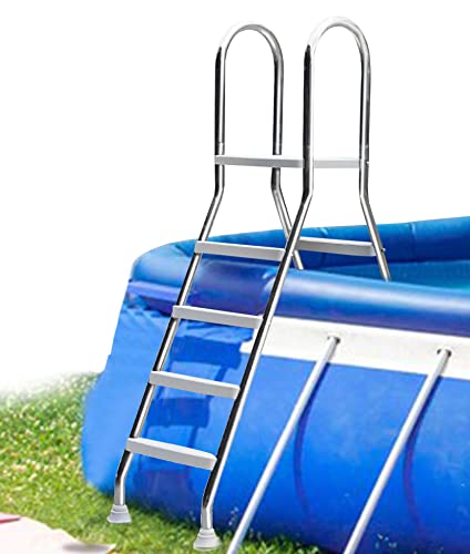 Above Ground Swimming Pool Ladder Double Sided 4 Step Ground with Anti-Slip Wide Pedal, Entry System,Stainless Steel for Ground Pool, Multi-Use Step Load 500lb