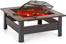 Garden Fire Pit Portable Grill Barbecue Rack Outdoor Fire Pit with BBQ Grill Shelf, Outdoor Metal Brazier Square Table Firepit Garden Patio Heater with Cover BBQ Cooking for Camping Backyard