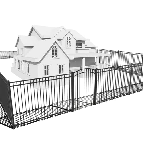 Fencer Wire 76FT Heavy Duty Flat Top Fence Barrier Kit, Anti-Rust Metal Steel Fence with 5FT Height X 6FT Width Panels, with Arched Gate, Posts, Connectors, Outdoor Fencing for Yard