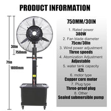 JDXQBLD Patio Misting Fan with 11 Gallon Water Tank, Heavy Duty Industrial Spray Fan for Greenhouse & Outdoor Cooling，750mm/30
