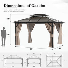 YOLENY 10'x13' Hardtop Gazebo, Outdoor Polycarbonate Double Roof Canopy, Aluminum Frame Permanent Pavilion with Curtains and Netting, Sunshade for Garden, Lawns, Patio